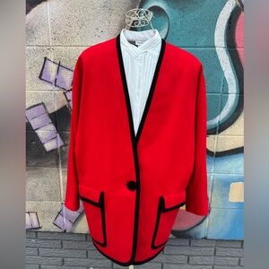 Vintage Linda Allen Ellen Tracy Red Wool Blazer - Size 12 Oversized XL